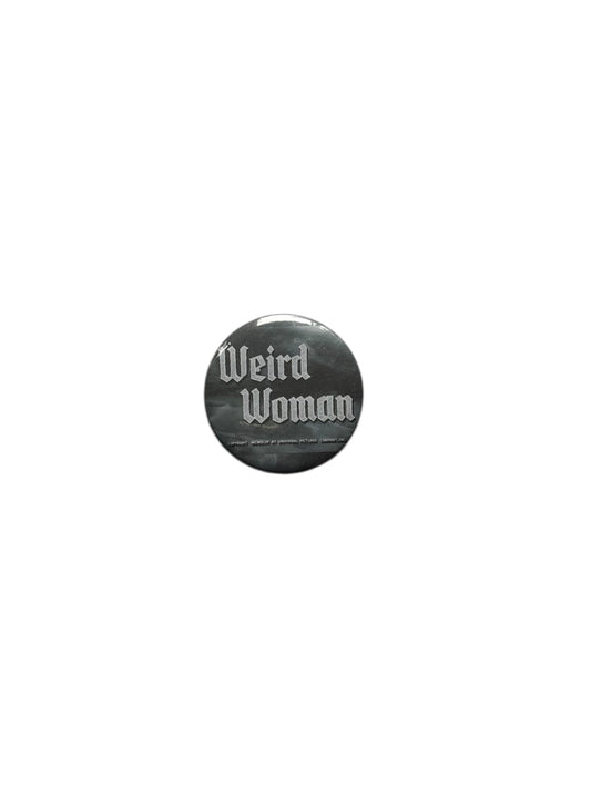 weird woman button pin