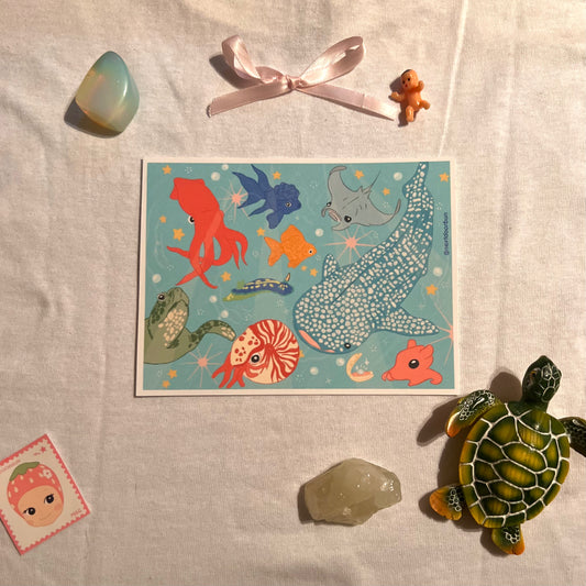 ocean critters doodle print
