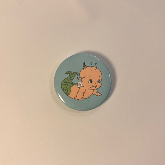 mermaid kewpie button pin
